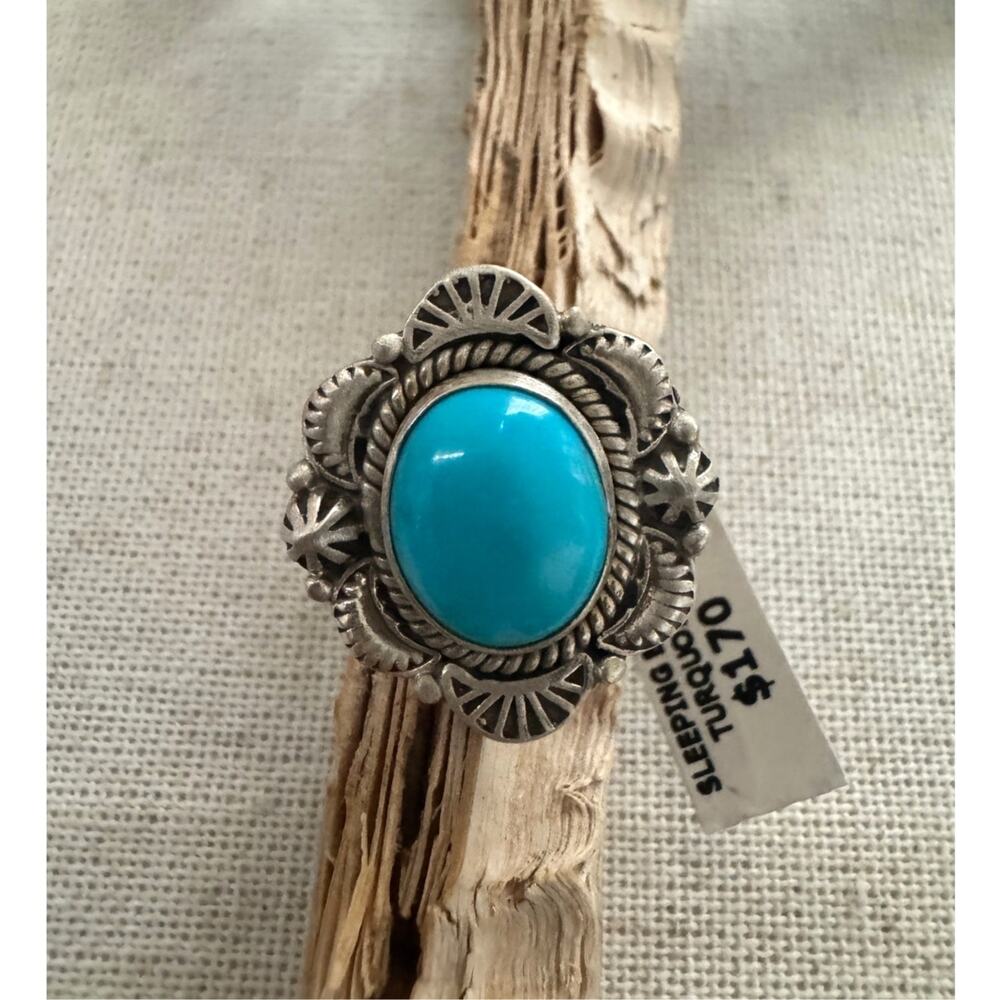 Sleeping Beauty Turquoise Sterling Silver Adjustable Statement Ring